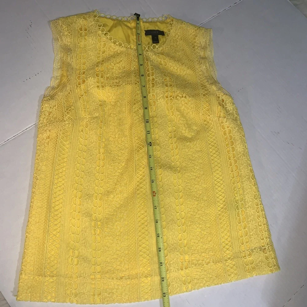 J‎ CREW Womens Size 00 Sleeveless Lined Lace Yellow Lace Crochet Tank Top Blouse - Picture 8 of 10